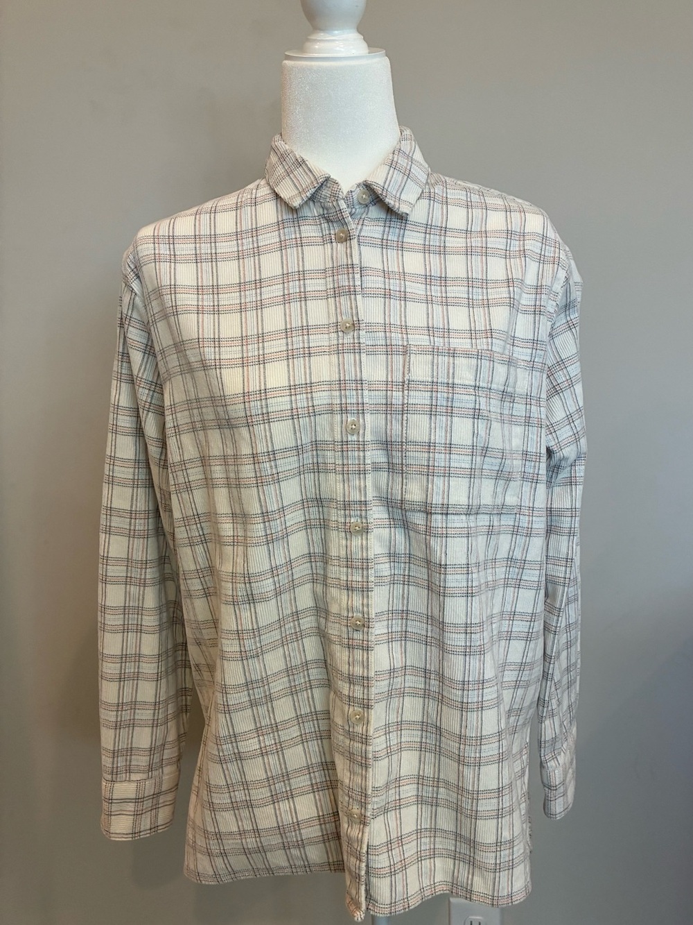 Madewell Ivory Plaid Textured Button-Down Shirt